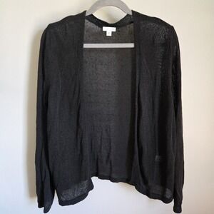 J Jill Black Open Front Cardigan Sweater Linen Blend Side Slits Whimsigoth Large